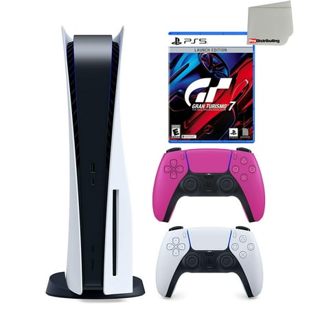 Sony Playstation 5 Disc Version (PS5 Disc) with Extra Pink Controller and Gran Turismo 7 Launch Edition Bundle with Cleaning Cloth