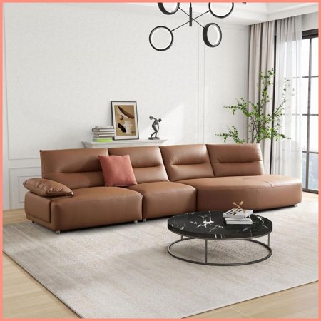 147.24'' Modern Curved 5-Seat Eco-Leather Sectional Sofa for Living Room with Spring Cushions