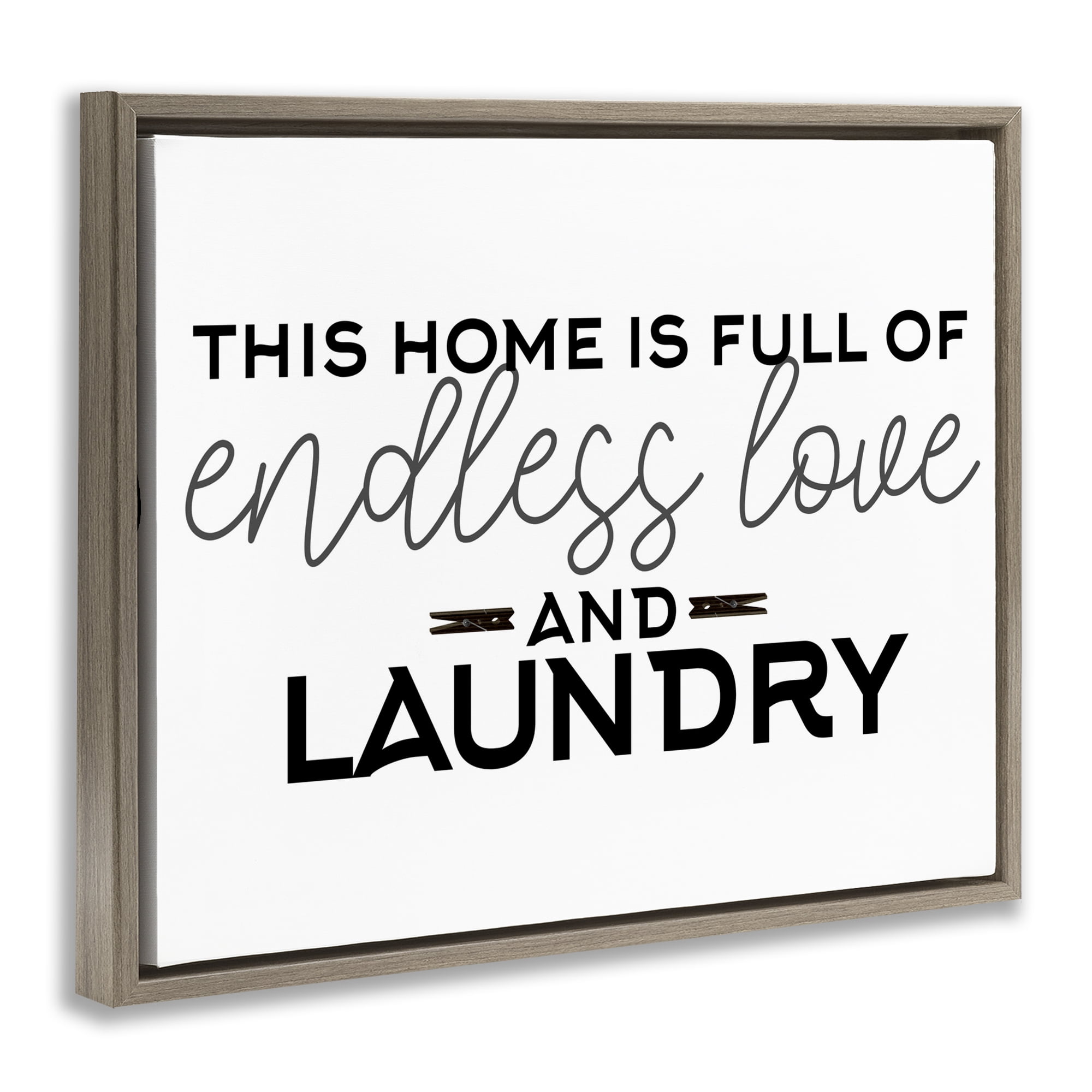 Endless Love & Laundry Minimal Brown Framed Floater Canvas Wall Art, design by Kim Allen