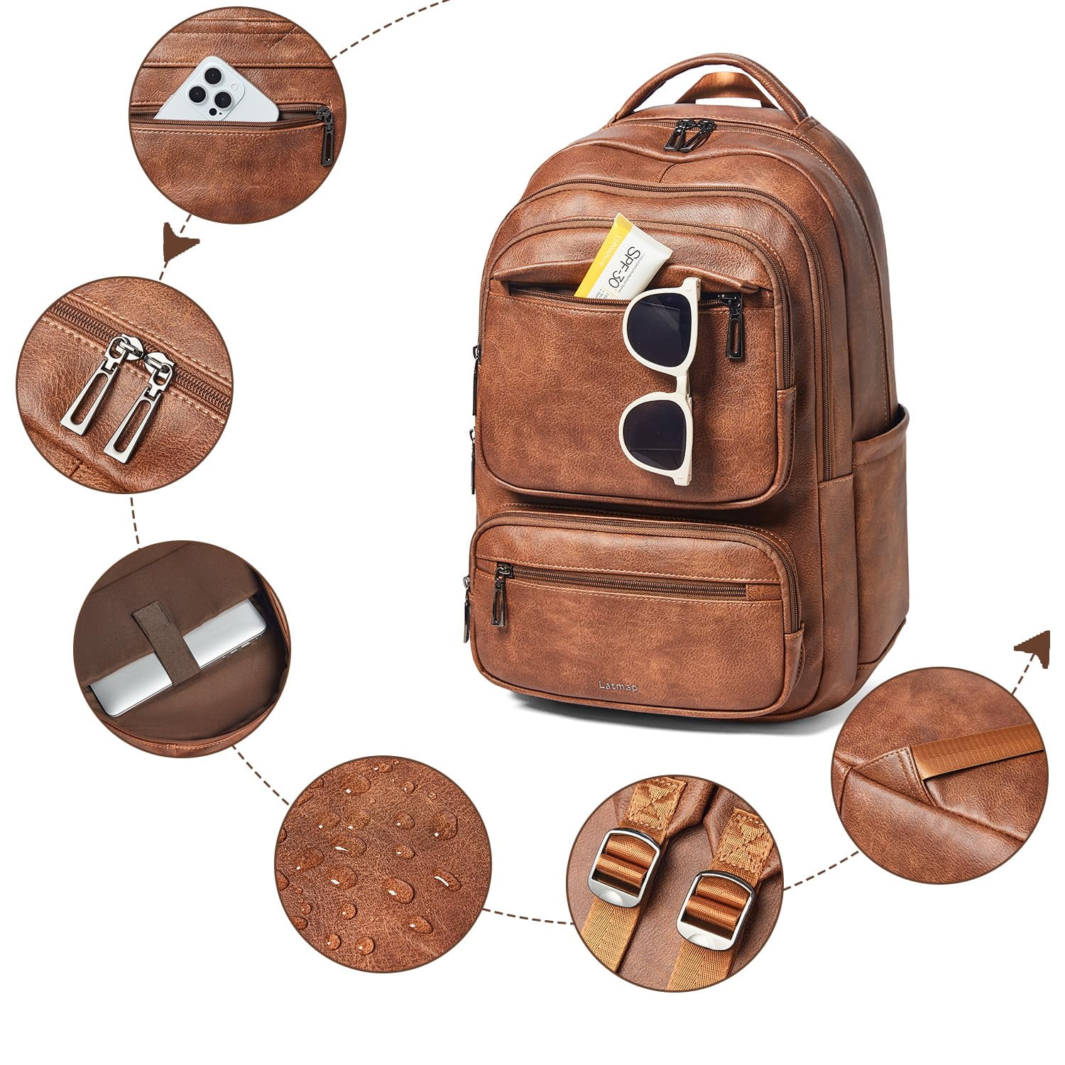 43L Backpack Purse for Women Travel Backpack Leather Large Women 17 16 15.6 Inch Laptop Bag Handbags For Travel Work College Large Brown