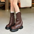 thumbnail image 4 of UngA Burgundy Boots Women's Mid Calf Boot Low Heel Comfort Slouchy Bootie Brown,5.5, 4 of 7