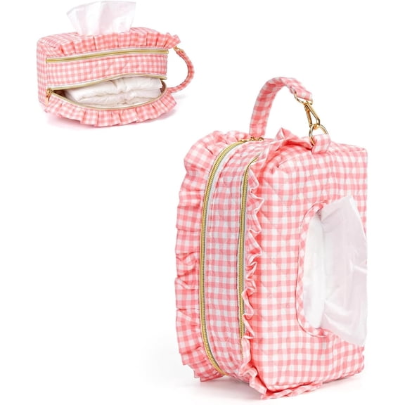 Double-Layer Wipe Holder Quilted Wipes Bag Small Hanging Diaper Bag Portable Wipe Pouch for Stroller, Home, Travel, Portable Mommy Bag, Reusable Fabric Cover with Zipper & Lanyard