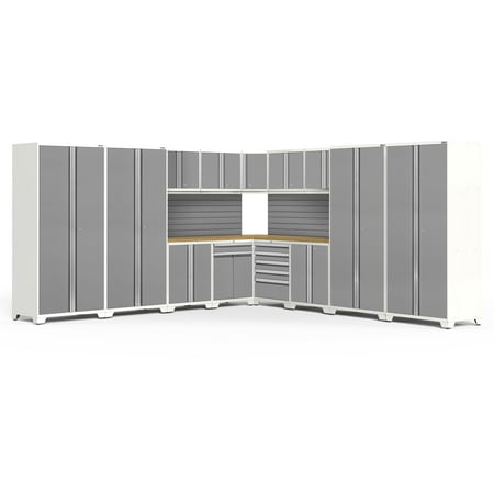 

NewAge Products Pro Series Platinum 16 Piece Cabinet Set Heavy Duty 18-Gauge Steel Garage Storage System Slatwall Included