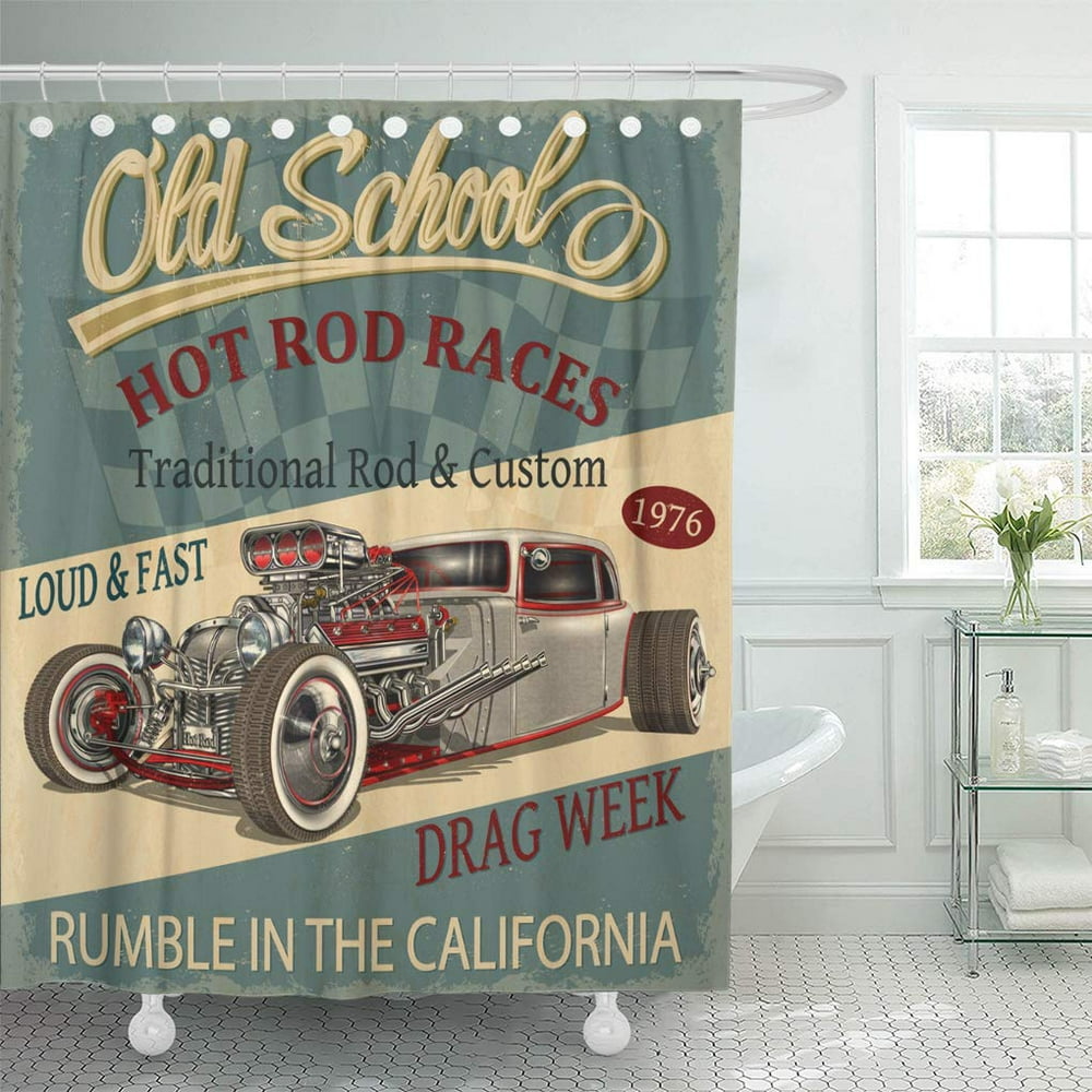 KSADK Automotive Vintage Hot Rod Car Shower Curtain Bathroom Curtain