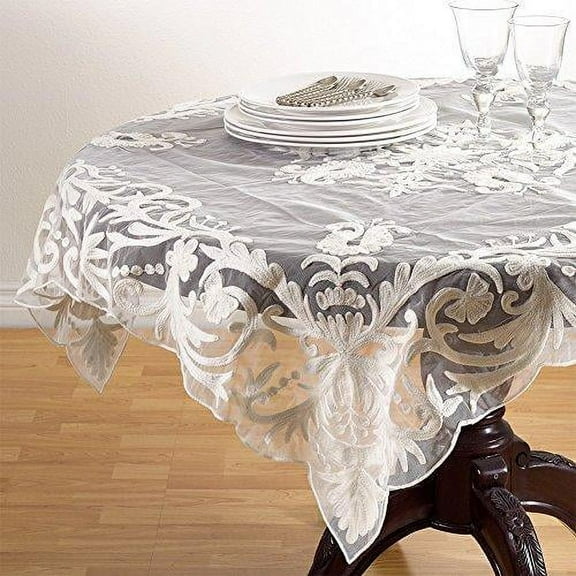 Fennco Styles Elegant Embroidered Floral Woven Tablecloth - Iovry, 72" Round