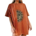 thumbnail image 1 of Babysbule Liquidation Hauts pour Femmes Mode Décontractée Soleil Lune Crâne Imprimé Col Rond Manches Courtes T-shirt, 1 of 4