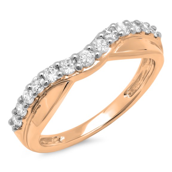 0.55 Carat (ctw) 14K Rose Gold Round Cut Diamond Ladies Anniversary Wedding Guard Contour Band 1/2 CT