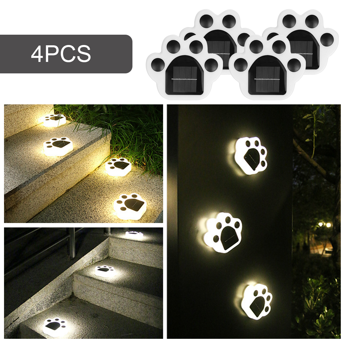 4pcs/Set Solar Paw Print Lights Bear Dog Cat Animal Garden Lights Paw