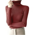 thumbnail image 2 of Cavosen Women Y2k Sweater Knit Long Sleeve Pullover Sweaters Turtleneck Breathable Basic Lightweight Sweaters Plain Jumper Sweaters Soft Slouchy Fashion Outwear Winter Red, 2 of 5