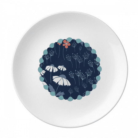 

Powder Blue Flower Paint Plate Decorative Porcelain Salver Tableware Dinner Dish