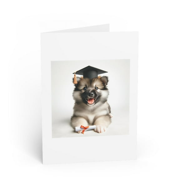 DistinctInk Greeting Card / Note Card - Norwegian Elkhound Puppy Graduation - PACK of 25