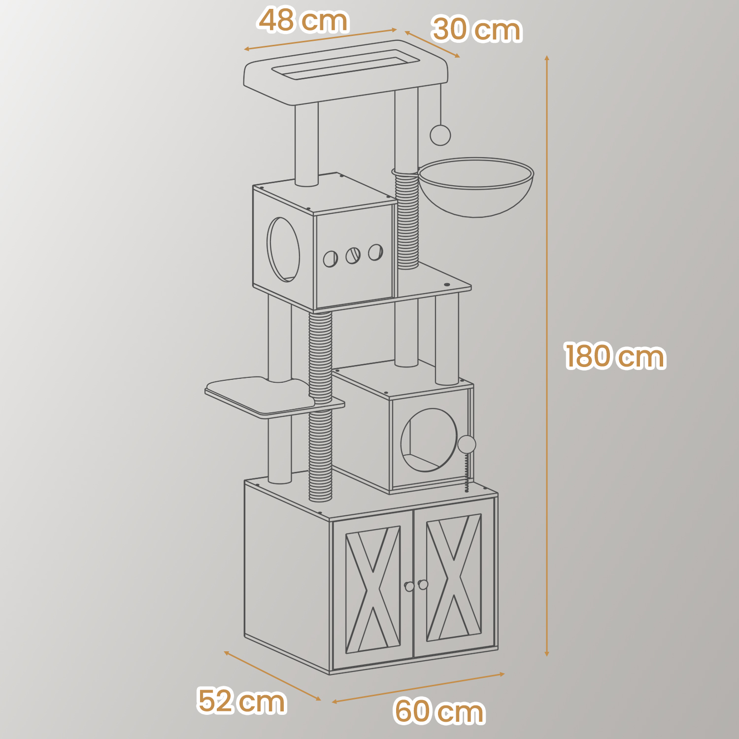 LEDREM Modern Cat Tree with Litter Box - 70.8" 2-in-1 Cat Tower, Scratching Posts & Washable Cushions, Space-Saving Design, Heather Greige