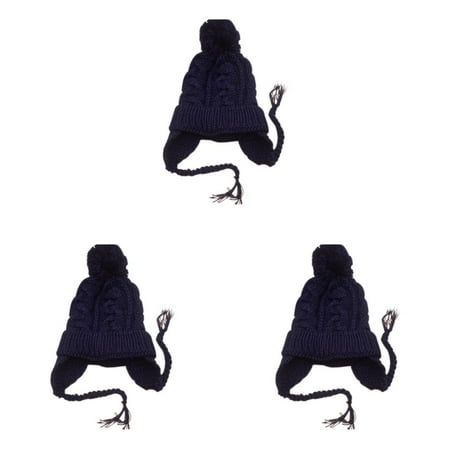 

3pcs Kids Children Knit Hat Ear Protect Solid Color Ear Flaps Cap Boy Girl Autumn Winter Warm Beanie Bonnet