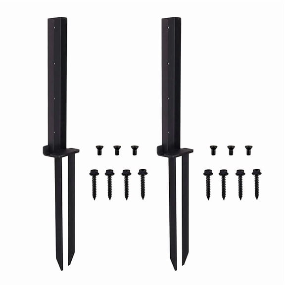 2 Pack Fence Post Anchor Kit, Heavy Duty Steel Fence Post Repair Stakes,Fence Post Anchor Ground Spike for Repairing,2 x Fence Post Anchor Ground Spike 8 x screws 1 x rotor 1 x swivel tail,Black