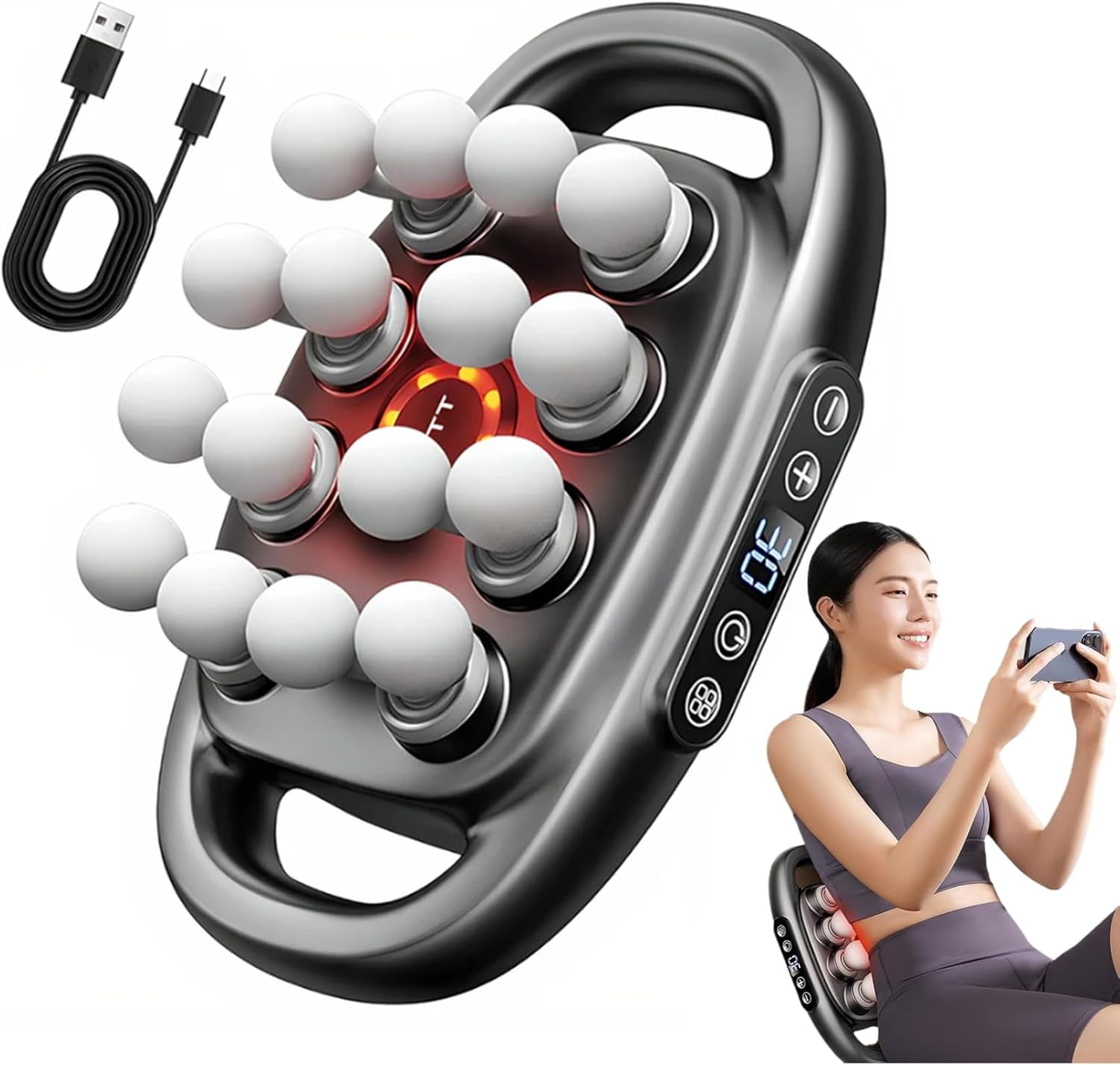 Therapulses Pro Massage, 2025 Upgrade Therapulses Massage - 16-Head Massages Gun Set, 30 Intensity Levels & 3 Smart Modes, for Neck, Shoulders, Upper Arms, Buttocks (8head)