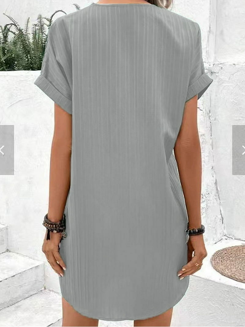 Women Button Down Shirt Dresses Summer Cotton Linen Dress V-Neck Mini  Casual Short Sleeve Loose Tunic Light Gray S - Walmart.com