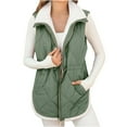thumbnail image 4 of Ashirexll Womens Vests Outerwear, Puffer Vest Women, Sleeveless Fleece Jacket with Stand Collar Drawstring and Pockets for Winter, 4 of 7