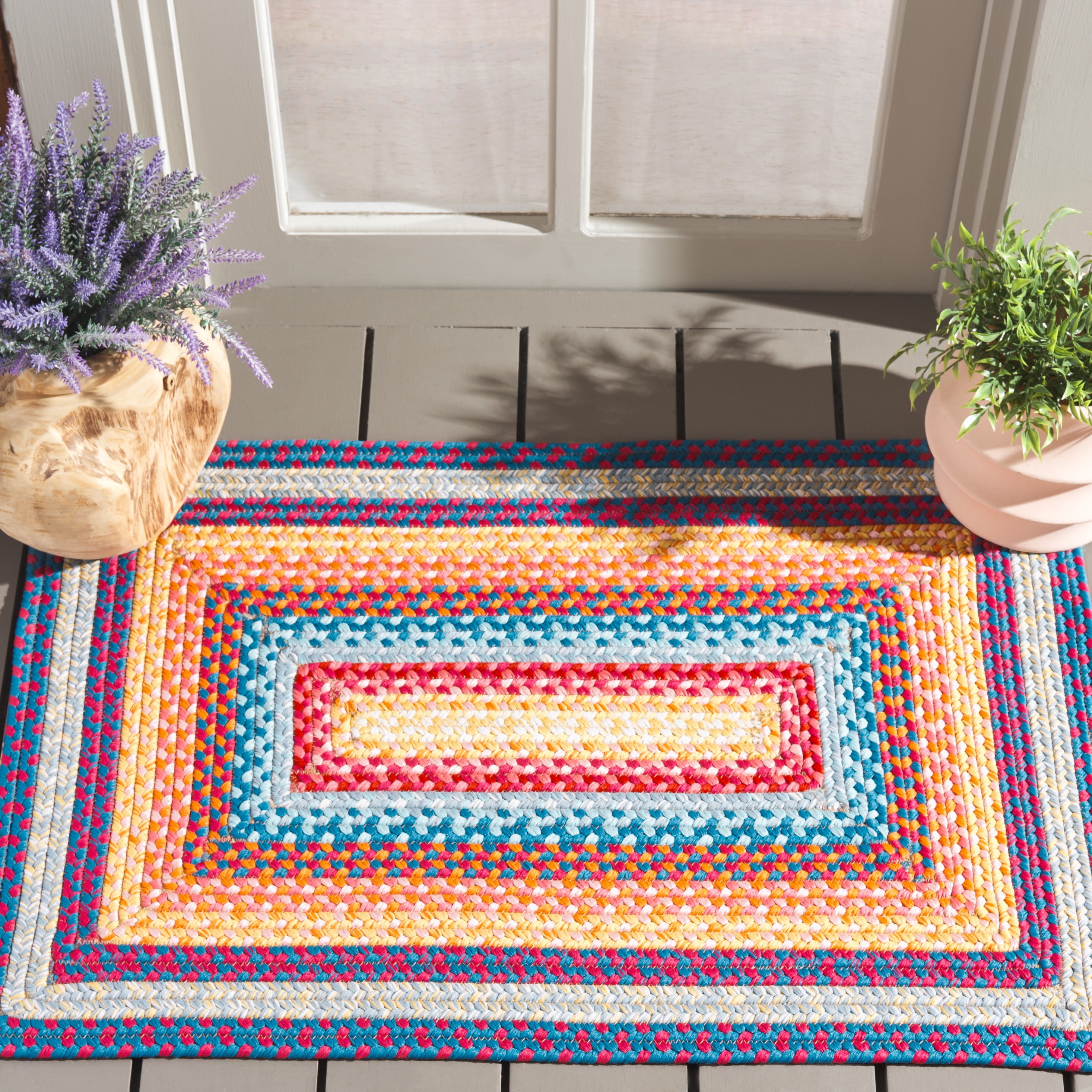 Safavieh Braided Ellen Bordered Machine Washable Reversible Area Rug, Red/Orange, 3' x 5'