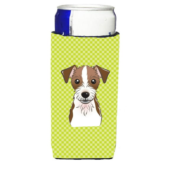 Carolines Treasures Checkerboard Lime Jack Russell Terrier Ultra Beverage Insulators for slim cans Slim Can multicolor