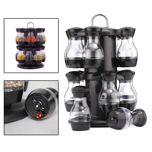8/16 tarros de especias, tarros de especias, estante giratorio para especias, de almacenamiento, encimera de cocina, hierbas, botellas para cond Jarra de capa de remolque 16 Macarena Estante de mesa de cocina
