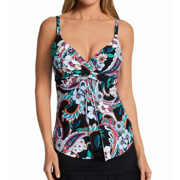 Women's Leilani J720457 Goodvibes Sail Away Gemini Tankini Swim Top (Black Sand 8)
