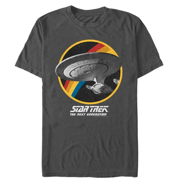 Men's Star Trek: The Next Generation Rainbow USS Enterprise Circle Galaxy Stars Graphic Tee Charcoal 3X Large
