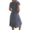thumbnail image 4 of DYMADE Women Summer Floral Print Elastic Waist Short Sleeve Belted Midi Length A-Line Dress, 4 of 4