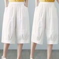 thumbnail image 4 of HAPIMO Women's Wide Leg Cotton Linen Capri Cuff Pants Summer Discount Elastic Waist Sale Solid Trousers for Girls Leisure Workout Sports Loose Fashion Comfy White XL, 4 of 4