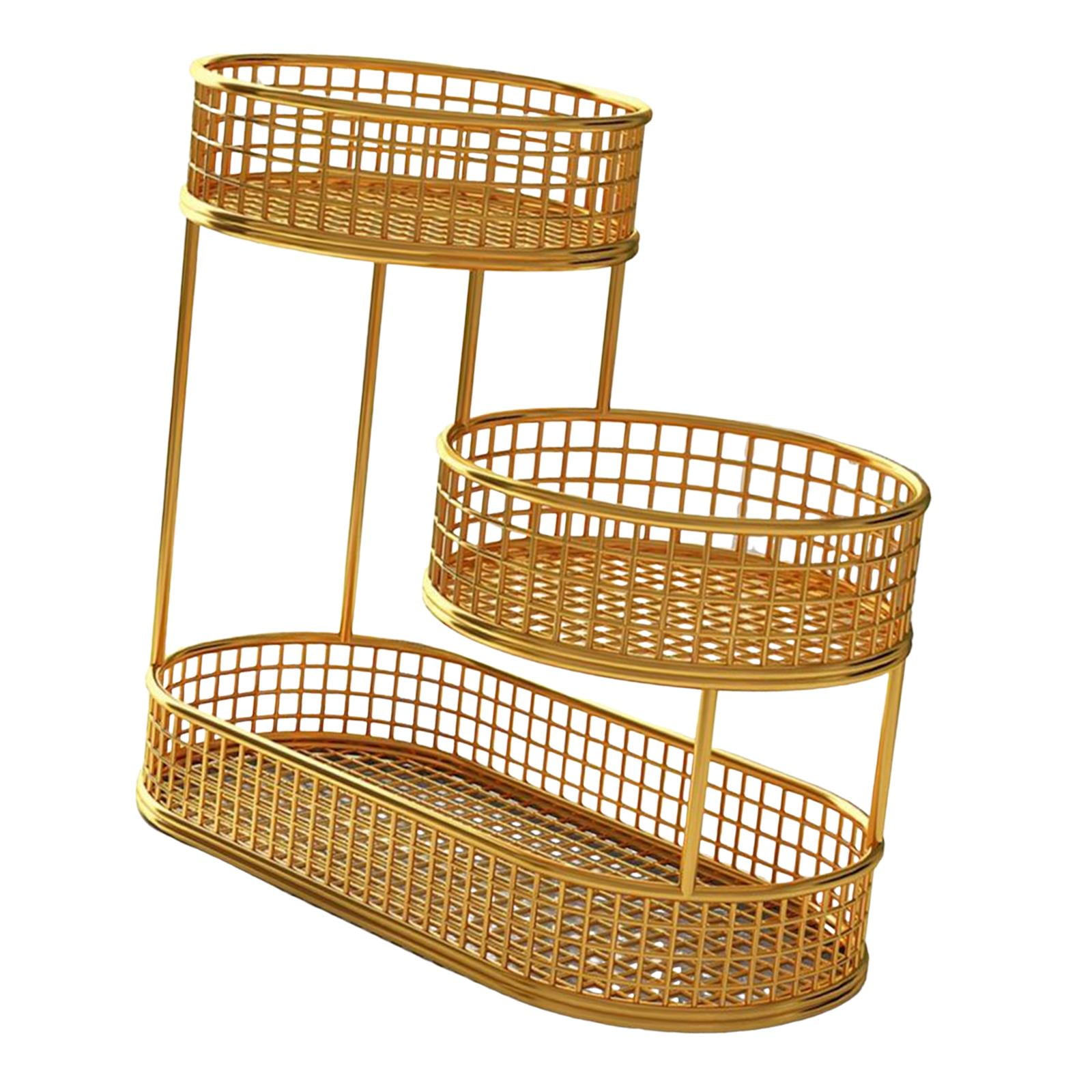Baoblaze Metal Fruit Basket Serving Stand Wrought Iron Fruit Stand Large Capacity Counter Space Saver Fruits Stand Holder Serving Bowl gold