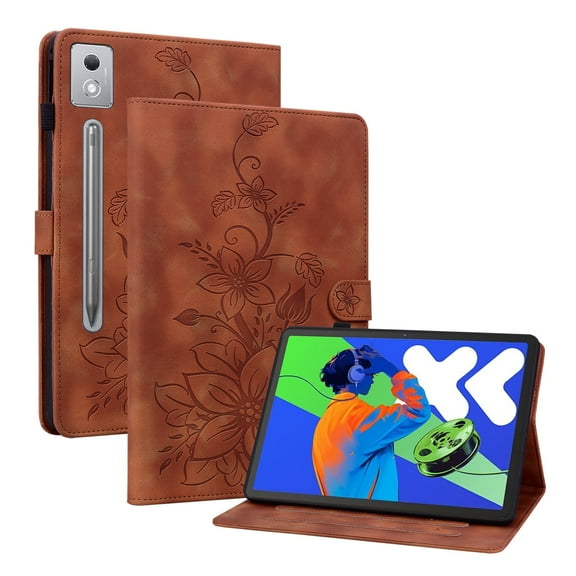 XYX for Lenovo Xiaoxin Pad Pro 12.7 inch 2025 Case, PU Leather Slim Folio with Multi-Angle Stand - Brown Lily Flower