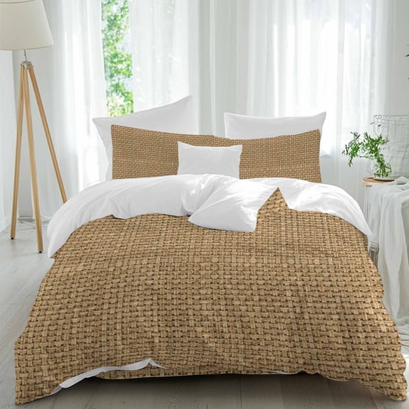Brown Gingham Twin Duvet Cover Set, Country Vintage Minimalist Farmhouse Plaid 4 Piece Microfiber Bedding Set with Zipper Closure, Bed Sheet and 2 Pillow Shams, Soft Bedding Cover
