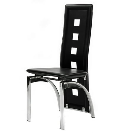 Base 12 Cut Home Source Retro Black Side Chair with Cut Out Seatback, Curved Base, and Faux Leather Seats, Set of 4 ()
