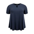 thumbnail image 4 of GRACE & GRANDEUR Women's Plus Size Blouses Keyhole V Neck Swing Tunics Tops Short Sleeve Casual Knit Blouse 3X Navy Blue, 4 of 5