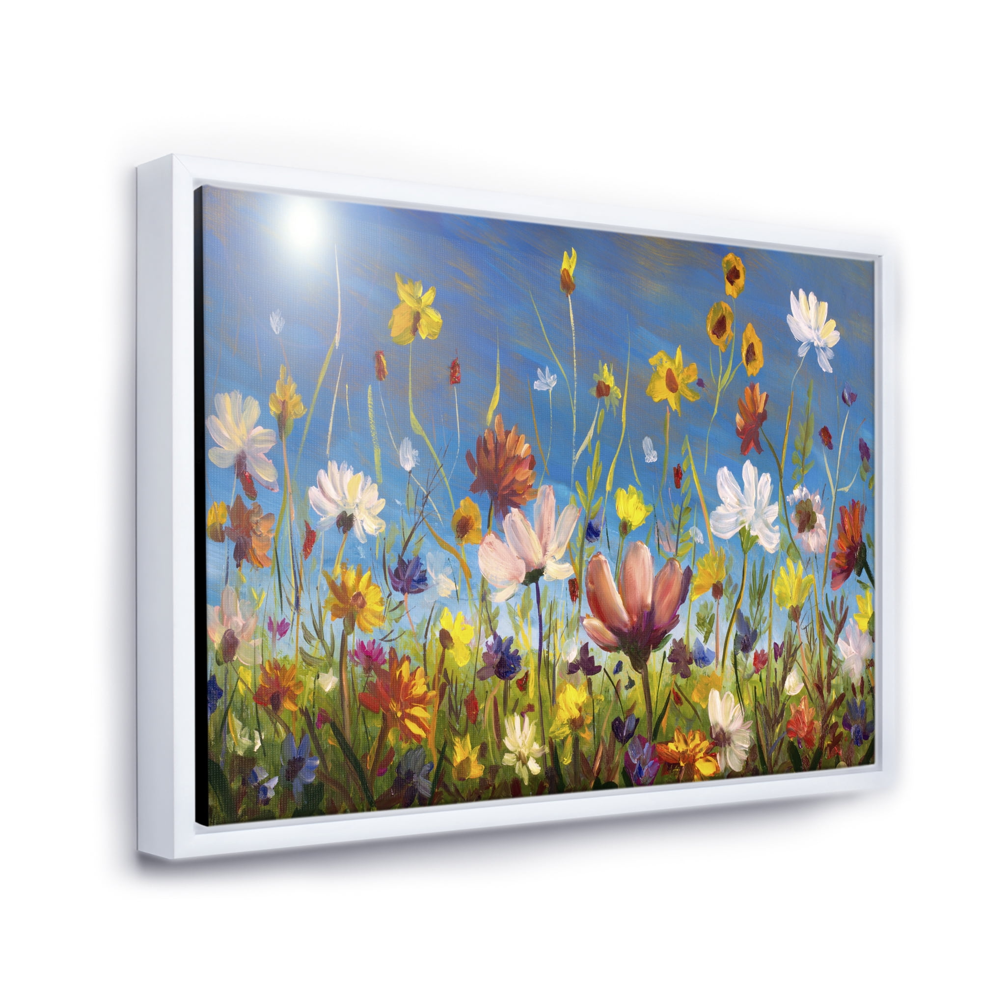 Designart 'Wildflowers and Daisies In Summer Garden Field II' Traditional Framed Canvas Wall Art Print