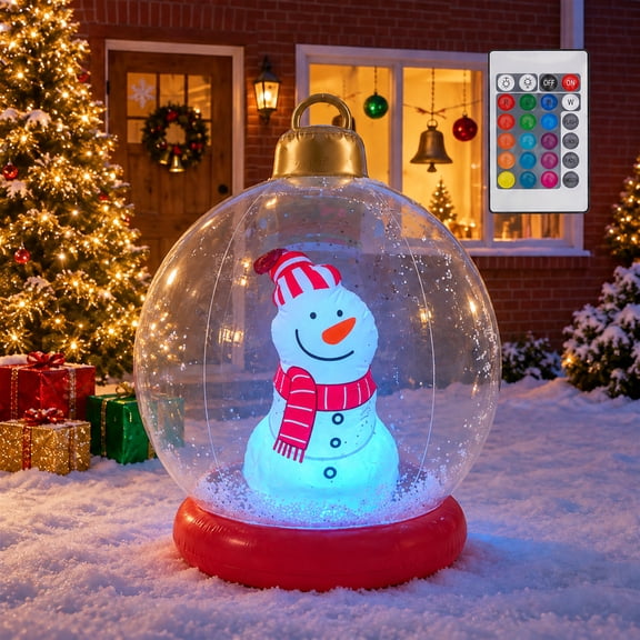 24 Inch Inflatable Christmas Ball, Blow Up Ornaments Balls with Colorful LEDs & Remote, Inflatable Christmas Snowman for Indoor Outdoor Yard Porch Decor