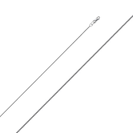 - 14K Solid White Gold 0.9mm Round Wheat Chain, Lobster Clasp (20 Inches)