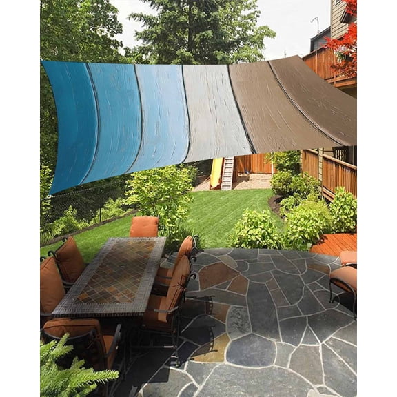 Blue Brown Ombre Sun Sail Shades Rectangle Canopy,Sunlight Block Heavy Duty Curved Backyard Shade Cover, Vintage Country Wooden Waterproof Sun Shades for Patios Garden Pergola Outdoor 8'x10'