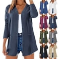 thumbnail image 1 of Top de encaje color crema,Cárdigan de lino para mujer, escote en V, abertura frontal, manga larga con bolsillos, poliéster ligero, uso diario informal, sopatenor, 1 of 9