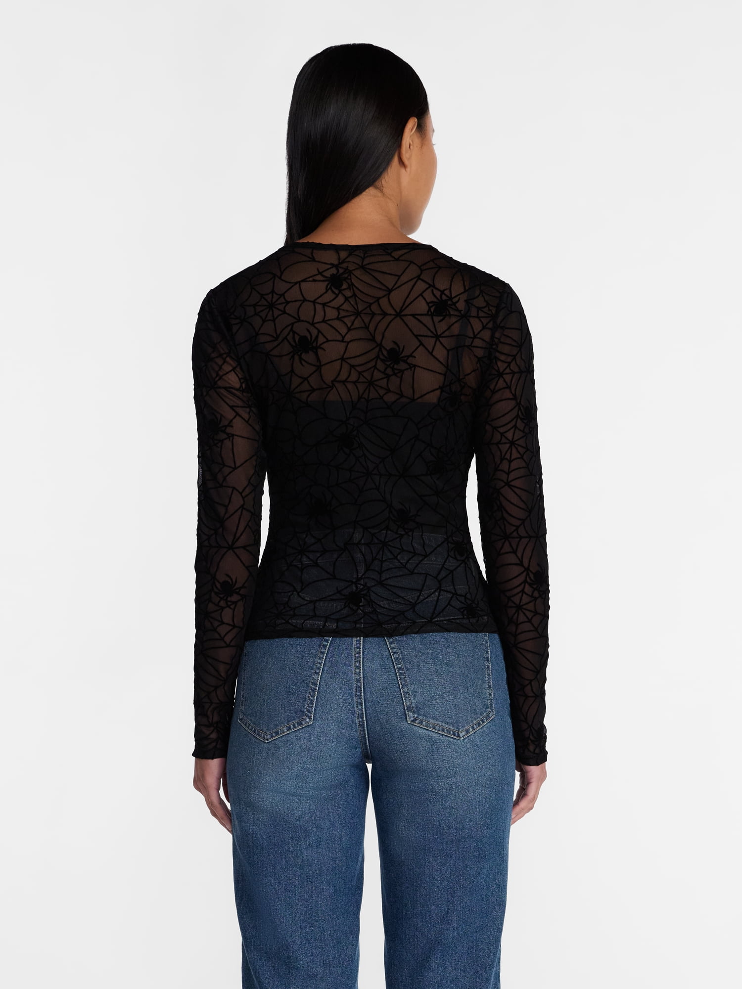 Halloween Women's Spiderweb Mesh Top with Cropped Cami, Sizes XXS-XXL