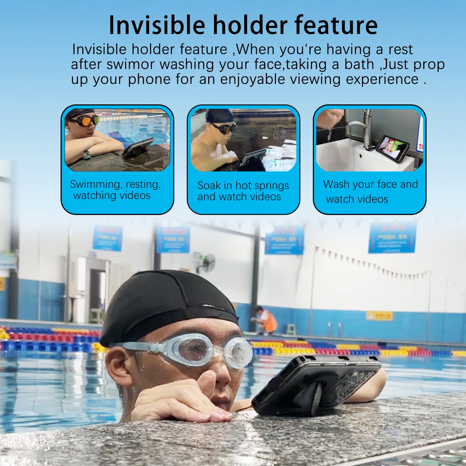 Foluu Waterproof Phone Case, Universal Self-Check Function Underwater Pouch Dry Bag Beach Travel Essentials, Black