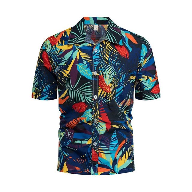 Nouvelle Mode Chemise Hawaïenne pour Homme Décontractée Imprimée Colorée Plage Ample Aloha Manches Courtes Grande Taille 5TG