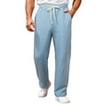 thumbnail image 2 of TANBOM Men's Straight Leg Relaxed Fit Casual Drawstring Polyester Pants Light Blue 1-Pack M, 2 of 4