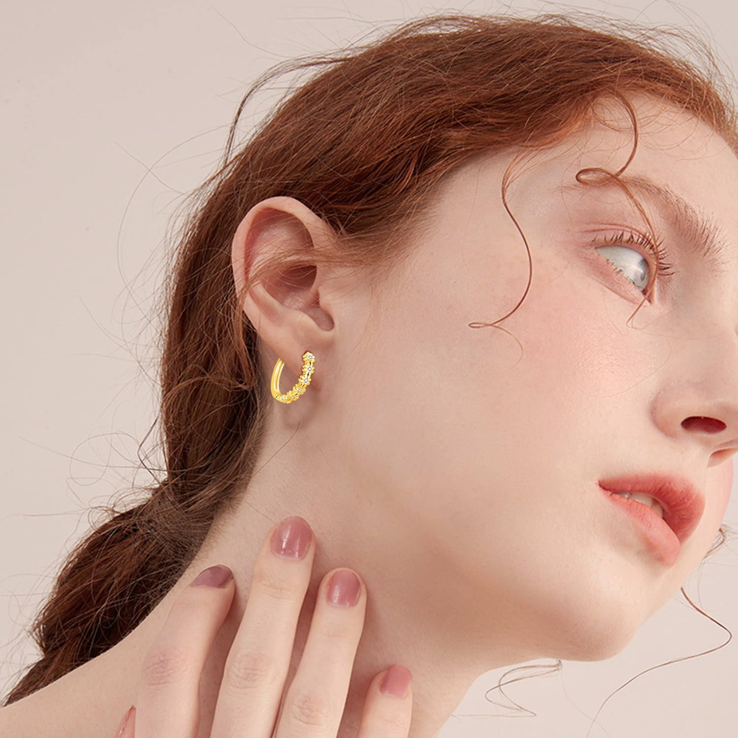 Daisy Earring Hoops Earrings for Women, 925 Sterling Silver Gold Plated Jewelry Birthday Gifts