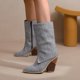 thumbnail image 2 of NECHOLOGY Botas Mujer Adulto Femenino Zapatos Botines de mujer Botas de tacón grueso con cremallera lateral de mezclilla a la moda para mujer (Grey, 8.5), 2 of 7