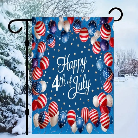 RKSupls Patriotic Linen Double Sided Garden Flag, Independence Day Themed Yard Decor, Balloons Stars Stripes Outdoor Banner for Holiday Lawn