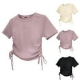 thumbnail image 4 of ZACPNCV Girls Tees Shirts Cute Crew Neck Short Sleeve Side Dstring Solid Tops Kids Summer Clothes Pink 6-7 Years, 4 of 4