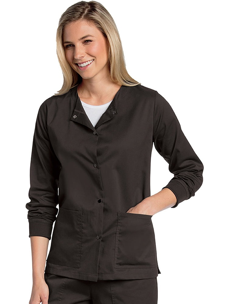 Landau all day by landau women's snap front warmup solid scrub