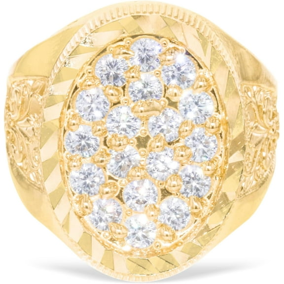 Floreo 10k Yellow Gold 22mm Oval CZ Filigree Openwork Men's Ring, Sizes 5 - 13