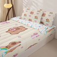 thumbnail image 3 of Homewish Bowknot Capybara Kids Zipper Full Size Comforter Sets with Fitted Sheet and 2 Pillowcases, Cartoon Animals Zipper Bedding Set, Stars Reversible, 4pcs, 3 of 6
