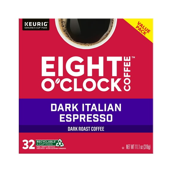 Eight O'Clock Coffee Dark Roast Dark Italian Espresso Coffee Value Pack 32 - 0.34 oz K-Cup Pods
